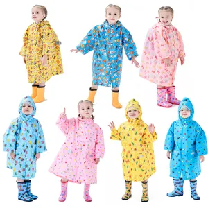 Mantel Hujan Anak-anak Baru 2021 dengan Tudung Besar Bening dengan Garis Reflektif Warna-warni Cetak Lucu untuk Anak Laki-laki dan Perempuan Pakaian Hujan Sekolah