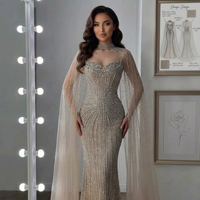 Robe de soirée sirène à paillettes caramel Serene Hill LA72811C, deux pièces, 2026, robe de fête élégante avec cape en tulle