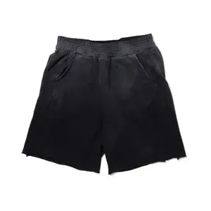 Logotipo personalizado Qualidade Algodão Angustiado Suor Shorts Preto Vintage Ácido Lavado Shorts Para Homens