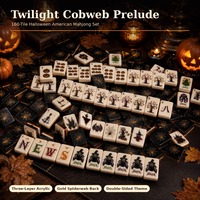 Juego de Mahjong Americano de Halloween con Caras Ilustradas, Reverso de Telaraña Negro Mate y Construcción Acrílica de 3 Capas