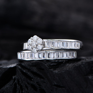 Ada Schmuck Sofort Lieferbar Geringe Mindestbestellmenge 1 Stück Verlobungsgeschenk <span class=keywords><strong>Sterling</strong></span> Silber Damen S925 Zweiteiliges Zirkon-Ringset - Product Image 4