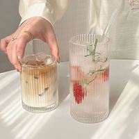 Ins Wind Vertical Stripe Glass Cup Café Latte Jugo Leche Bebida Taza