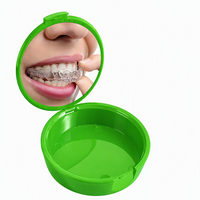 Boîte de rangement orthodontique en plastique ronde avec miroir pour appareils dentaires et gouttières, personnalisable avec logo, pour usage quotidien en clinique – Vente en gros