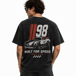OEM Custom Built For Speed Graphic T-<b>shirt</b> Vintage Washed Race Club <b>Check</b> Flag <b>Short</b> <b>Sleeve</b> Racing Tee Wholesale - Product Image 3