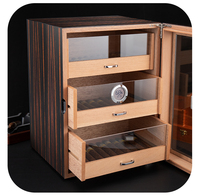 Humidor à cigares en bois de luxe avec 3 tiroirs, porte en verre, hygromètre, grande capacité, boîte de rangement pour cigares