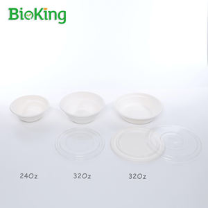 BioKing使い捨てホットスープボウルサトウキビバガスとプラスチックフリーキャンプ用プラスチックふた付き - Product Image 6