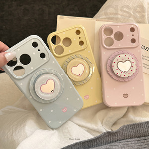 Coque de téléphone mignonne à pois pour fille avec miroir cœur et support magnétique, antichoc et protectrice pour <span class=keywords><strong>iPhone</strong></span> 17 16 15 14 13 <span class=keywords><strong>Pro</strong></span> <span class=keywords><strong>Max</strong></span> - Product Image 1