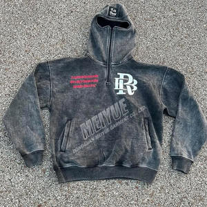 Sweat <span class=keywords><strong>à</strong></span> capuche masqué personnalisé avec logo sérigraphié vintage lourd lavé <span class=keywords><strong>à</strong></span> l'acide cagoule <span class=keywords><strong>Ninja</strong></span> <span class=keywords><strong>à</strong></span> fermeture éclair Streetwear pull <span class=keywords><strong>à</strong></span> capuche - Product Image 1