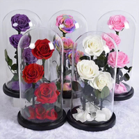 Roses éternelles Dusty Rose sous cloche en verre avec couvercle amovible, 3 roses éternelles blanches, couleur personnalisable, Fête des Mères, Noël