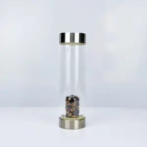 חם למכור custom ורוסיליקט רוז קוורץ חן קריסטל זכוכית מים בקבוק עם מכסה הנירוסטה זכוכית פנימי