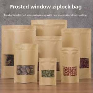 Pochette debout en papier kraft blanc avec fermeture éclair et fenêtre Sac d'emballage de qualité alimentaire pour snacks, bonbons, fruits secs et noix - Product Image 3