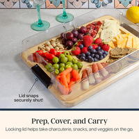 Planche à découper en bambou avec couvercle en acrylique, durable, réversible, rectangulaire, épaisseur 1,5 cm, plateau à fromage portable, écologique