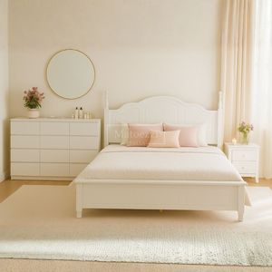 Modern White Bedroom Furniture Set Queen Bed with Storage Dresser Nightstands & <b>Mirror</b> for Apartment & Hotel Use - Product Image 2
