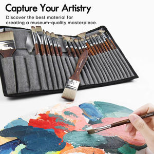 סט מברשות צבע מקצועי איכותי מעץ, 25 יחידות, בצורות מגוונות, לצביעה בצבעי מים, אקריליק ושמן, פונטן-בלו - Product Image 4