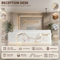 Comptoir de réception de luxe blanc avec incrustation de marbre, éclairage LED, multi-niveaux, en bois massif, moderne, pour salon de beauté, boutique