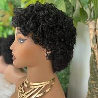 Perruque Courte Bouclée Pixie Cut en Cheveux Humains, Sans Lacet Frontal, Faite à la Machine, Perruque Colorée en Cheveux Humains pour Femmes Noires