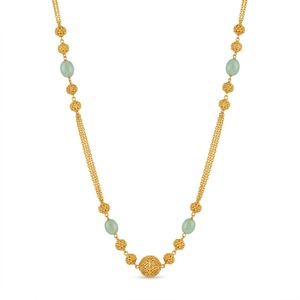 925 Silver Antique Double Chain <b>Mala</b> <b>Necklace</b> with Green Stone Beads Traditional Long Chain Jewelry for Women - Product Image 1