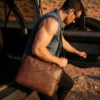 BULLCAPTIAN Maletín de Cuero Genuino para Hombre, Bolsa de Mensajero para Portátil de 14 Pulgadas, Bolso de Hombro Casual de Lujo para Oficina y Negocios