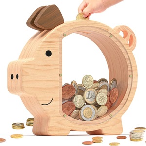 Hucha de madera para niños, caja de dinero transparente de doble cara con forma de animal de madera maciza, de 2 a 4 años - Product Image 1