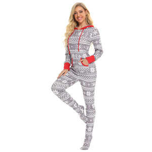 Family Christmas Hooded Footed Onesie Adult Christmas Long Pajamas Snowflake Pattern Sleepwear Long Sleeve One Piece <strong>Pyjamas</strong> - Product Image 4