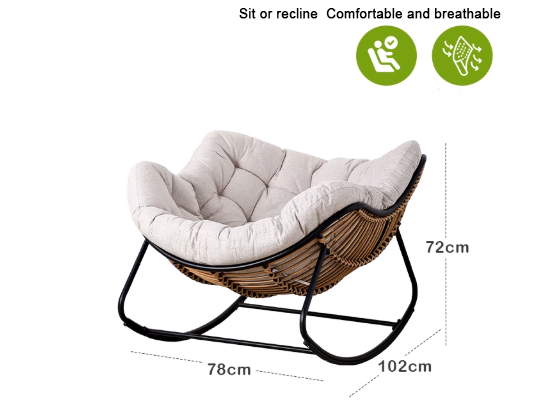 Sedia a dondolo in rattan + cuscino spesso in olifin