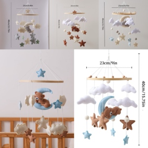 Décoration de lit bébé personnalisée pour nouveau-né - Lapin bleu et lune en feutre, jouet doux avec fixation murale, unisexe - Product Image 3