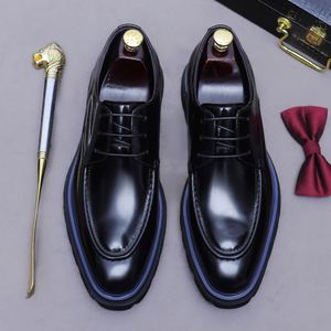 Designer Genuine Leather Oxford Shoes-Winter Ankle <b>Boots</b>-Pointed Toe Waterproof Height Increasing Men's Shoes with Buckle Strap - Product Image 5