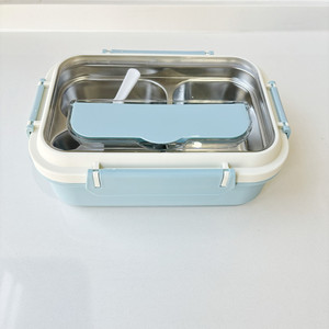 Contenitore per Pranzo Giapponese Bento Quadrato in Acciaio Inox con <span class=keywords><strong>2</strong></span> Scomparti, Coperchio in Plastica, Design Ermetico e Riscaldabile, Lavabile in Lavastoviglie, Senza BPA - Product Image 3