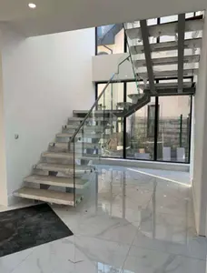 Floating Straight Stairs Central Spine Stair Middle Stringer Staircase With Wood Tread And Frameless Glass Railing