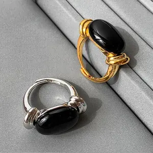 Bague Vintage en laiton plaqué or, incrustation noir Onyx blanc, perle pour hommes et femmes, bijoux personnalisés
