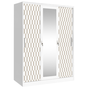 3-<strong>Door</strong> Steel Sliding <strong>Wardrobe</strong> with Central Mirror and Iron Side <strong>Panels</strong> for Bedroom Storage - Product Image 6