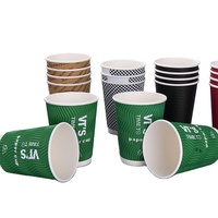 Gobelet à café brun personnalisé en papier couché écologique avec couvercle, à paroi ondulée, pour boissons chaudes, 8oz 16oz, avec logo