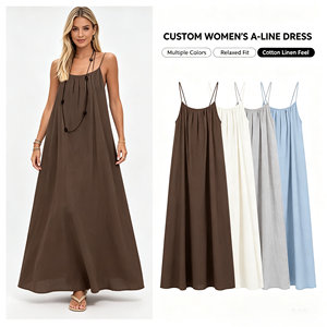Vestido de <span class=keywords><strong>mujer</strong></span> personalizado sin espalda, estilo camisero, maxi, holgado, talla grande, para vacaciones de verano - Product Image 1