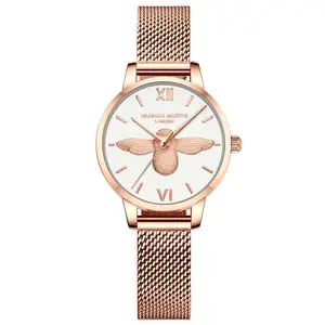 顶级品牌奢华2023设计女士手表Enchased 3D蜜蜂表盘玫瑰金女孩不锈钢手链石英女士手表