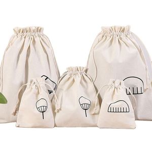 Sacs à cordon réutilisables personnalisés, petits sacs anti-poussière en coton, emballage promotionnel pour cadeaux, poignée en corde, pliables - Product Image 1