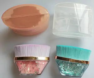 Pennello per fondotinta per trucco con base in legno cosmetico singolo personalizzato con etichetta privata con glitter, correttore in polvere di miscelazione