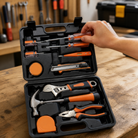 Ensemble d'outils à main 11 pièces pour la maison : tournevis, marteau, pince, clé, testeur de tension, boîte à outils de réparation DIY avec étui de rangement pour usage domestique