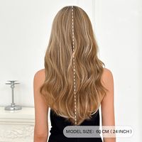 Pelucas de Cabello Sintético de 24 Pulgadas, Color Marrón Dorado a Rubio Claro Medio con Flequillo, Resistentes al Calor, Fibra Natural Mate