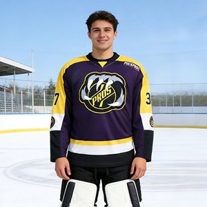 Maillot de hockey personnalisé Puck Pros 100% polyester, sublimation par transfert thermique, respirant, manches longues, séchage rapide, unisexe - Product Image 1