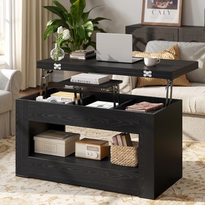 Factory Manufacturer PB Lift Top Design Adjustment Height Black Modern Coffee Table with Open Storage Spaces for Living Room - Product Image 3