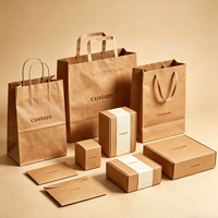 Ensemble d'emballages en papier kraft brun écologique, sacs cadeaux et boîtes personnalisés avec logo imprimé pour la vente au détail, le shopping et l'emballage de produits