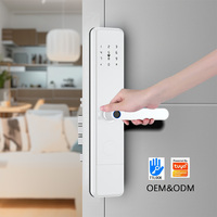 Serrure de porte intelligente blanche à empreinte digitale TTlock & Tuya WiFi, déverrouillage à distance, mot de passe, carte IC, poignée de verrouillage pour porte en bois, appartement, maison