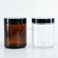 Pot en verre rond hermétique ambré, transparent ou bleu de 60 ml, 120 ml, 150 ml, 250 ml pour bougies, crèmes visage, beurres corporels et cosmétiques, avec couvercle