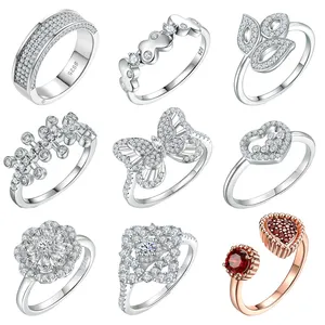 Kustom cincin perak produsen Harga kubik zirkonia tidak pudar perhiasan 925 perak murni cincin pernikahan wanita