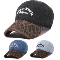 Casquette de baseball en denim délavé avec logo OEM ODM personnalisé, broderie léopard, visière, style streetwear, fabrication à New York, faible MOQ, livraison rapide