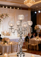 Candélabre en cristal doré et argenté à 5 bras, étanche, 27 pouces de haut, centre de table pour mariage et Noël, porte-bougie
