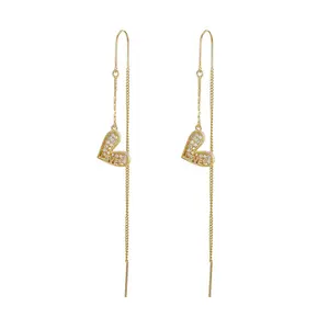 YMearring-863 XUPING 14K gold color Elegant Synthetic CZ Tassel line earring, Heart-shaped long Shows Earring jewelry