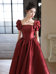 Robe de mariée élégante de style français <span class=keywords><strong>en</strong></span> cachemire rouge avec volants, longueur au sol, petite mariée, princesse <span class=keywords><strong>en</strong></span> fuite, fiançailles, cérémonie haut de gamme pour adultes - Product Image 6