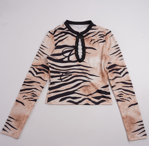 Womens Leopard Print Lace Trim Top <b>Mesh</b> Cutout Keyhole Neck Long Sleeve Tee Patchwork Detail Y2K Vintage Streetwear <b>Shirt</b> - Product Image 2