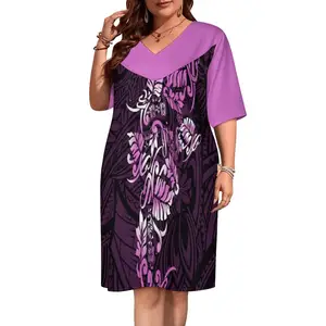 2023 Hot Selling Polynesian Samoan Tribal Tropical Flower Print Hawaiian Mumu Dress Ladies Princess Dresses For Girl